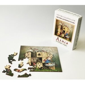 Пазлы 48 деталей. Алиса в стране чудес (дерево, в коробке) 8172, (ООО "Нескучные игры")