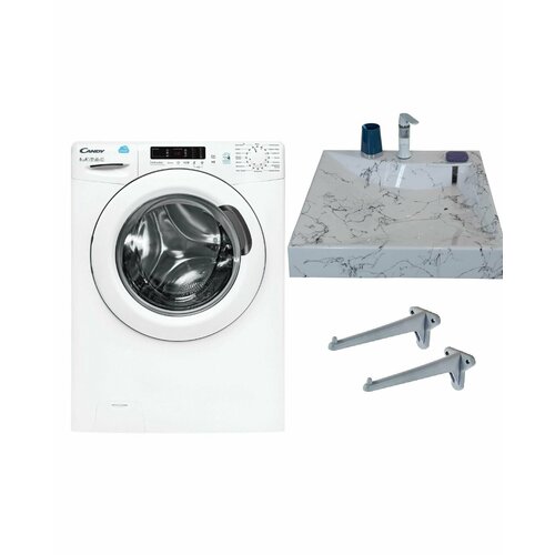 Стиральная машина с сушкой Candy Smart CSW4 365D2-07 и раковина над стиральной машиной Турин 60 белый мрамор 5555000₽