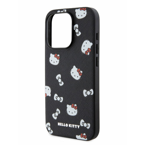 Hello Kitty для iPhone 15 Pro чехол PU Saffiano Heads and Bows + Hand strap Hard Black/Red черный, красный