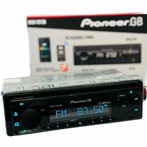 Магнитола Pioneer.GB MVH-T915B 60W с Bluetooth, AUX, USB, со съемной панелью, типоразмер 1DIN, громкая связь, 6 цветов подсветки, пульт ДУ