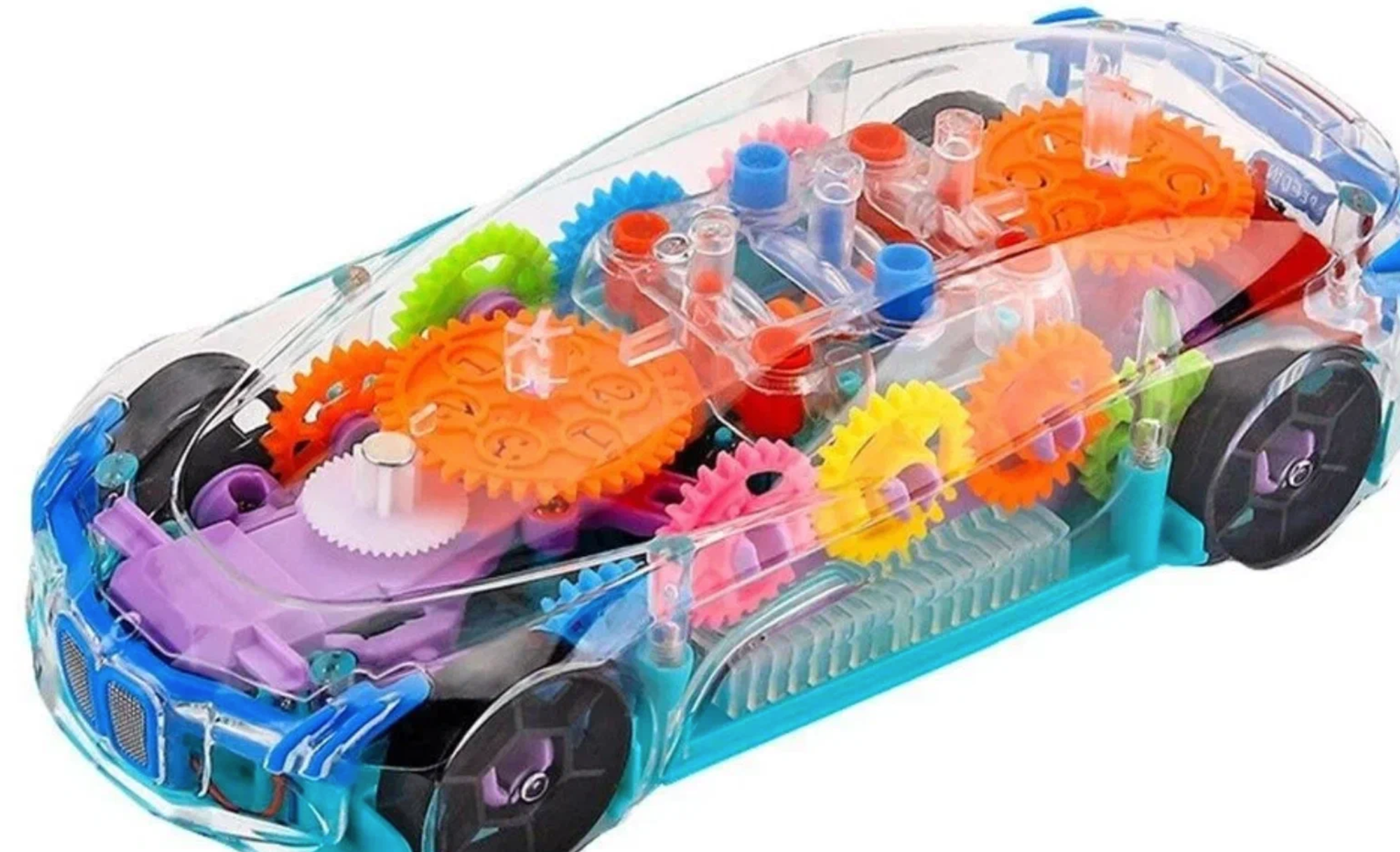 Прозрачная машинка с шестеренками для мальчика/ Светящаяся машинка - игрушка с музыкальным эффектом/машинка с шестеренками и музыкальным эффектом