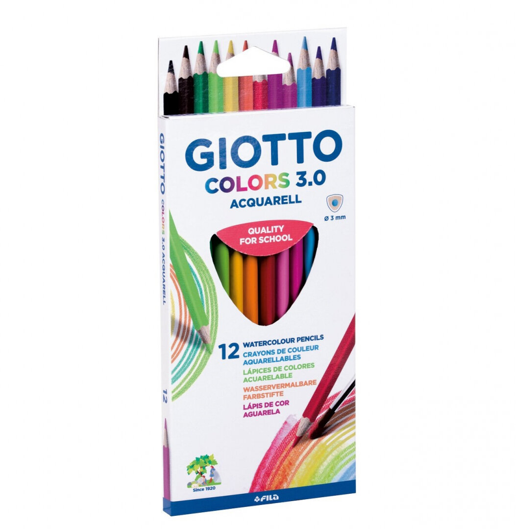Giotto Giotto Colors 3.0 Цветные акварельные деревянные карандаши, 12 шт. треугольной формы.