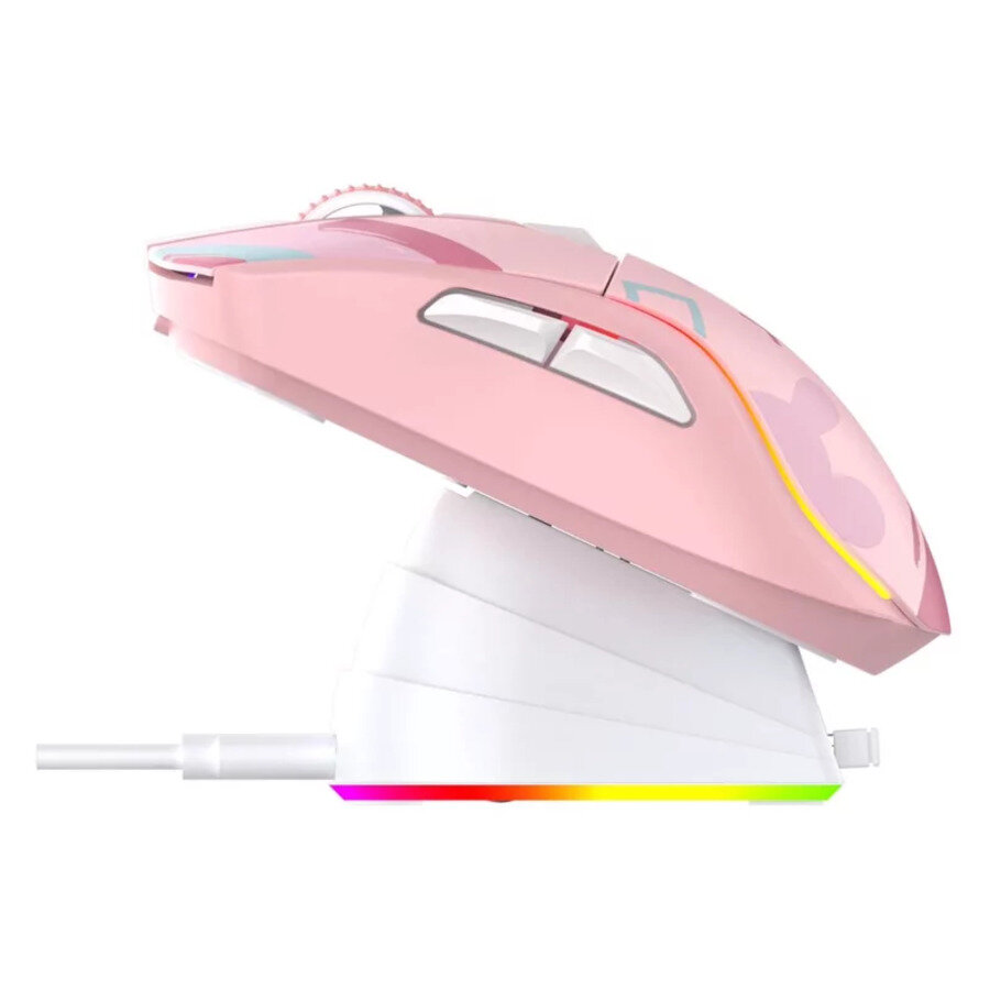 Мышь игровая беспроводная Dareu A950 Pink (розовый), DPI 400/800/1600/3200/6400/12000, подключение Tri-mode: проводное+2.4GHz+BT, встроенный аккумулятор 930mAh, зарядная станция, подсветка RGB, размер - фото №13
