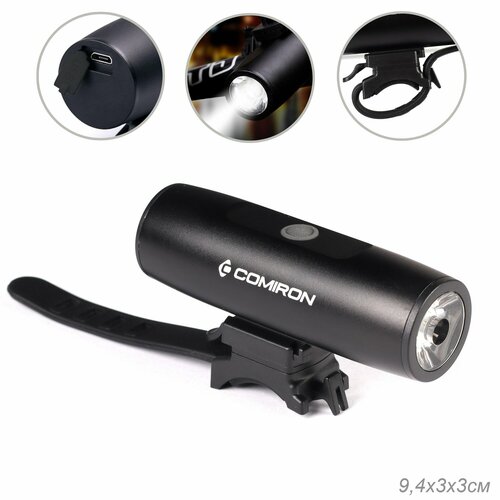Фонарь передний COMIRON ROLL корпус авиационный алюминий 6063 IPX6 свет 3535 LED линза 300lm аккум 37V 2200 mAh USB 1750₽