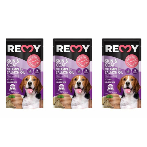 Корм влажный для взрослых собак REMY, с куриной печенью в желе, для ухода за кожей и шерстью, 110 гр, 3 шт.