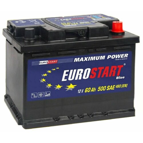 Аккумулятор автомобильный Eurostart Blue 60 А/ч 460 А обр. пол. Евро авто (242х175х190) EB600