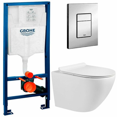 Инсталляция Grohe 38772001 + унитаз Bloomix Orion MD12177T/UF01 безободковый торнадо с сиденьем инсталляция для унитазов grohe rapid sl 38772001 подвесной унитаз aquame aqm2002pro c технологией смыва торнадо безободковый с крышкой микролифт белый