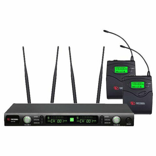 don music dm 714hs 2 х канальная радиосистема Volta US-102H микрофонная 100-канальная радиосистема с 2 головными конденсаторным микрофоном UHF диапазона (600-636 мГц)