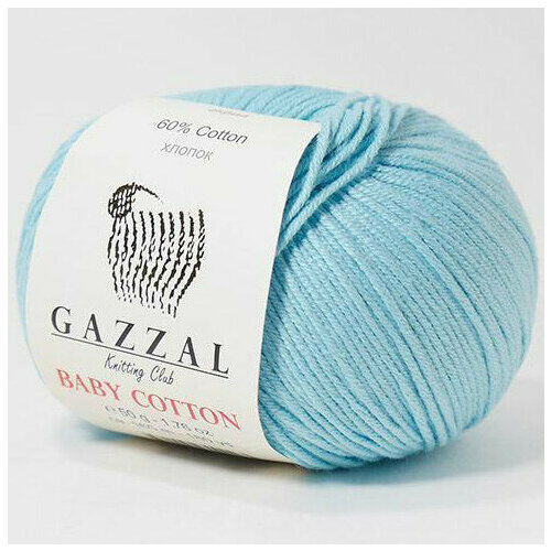 Пряжа Gazzal BABY COTTON 3451 тиффани (10 мотков) пряжа gazzal baby cotton беби коттон 10 мотков цвет темно красный 3439 60% хлопок 40% акрил 50г 165м