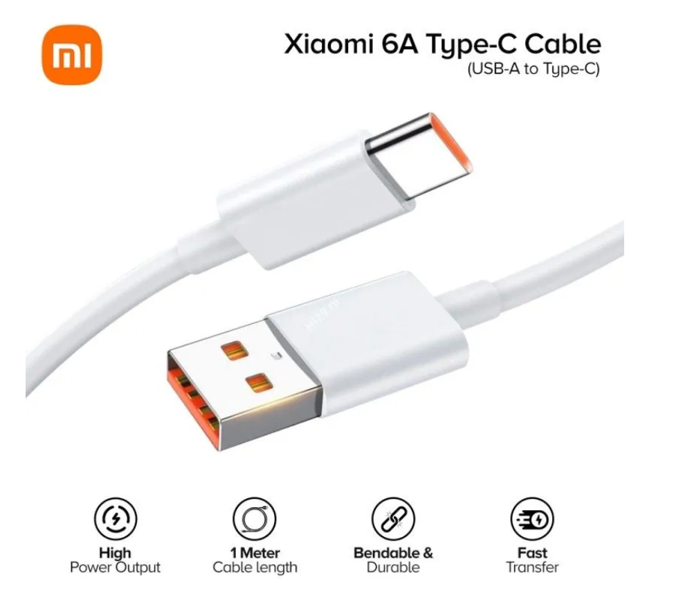Кабель Xiaomi 6A USB- TYPE-C Быстрая зарядка- 1шт- Белый