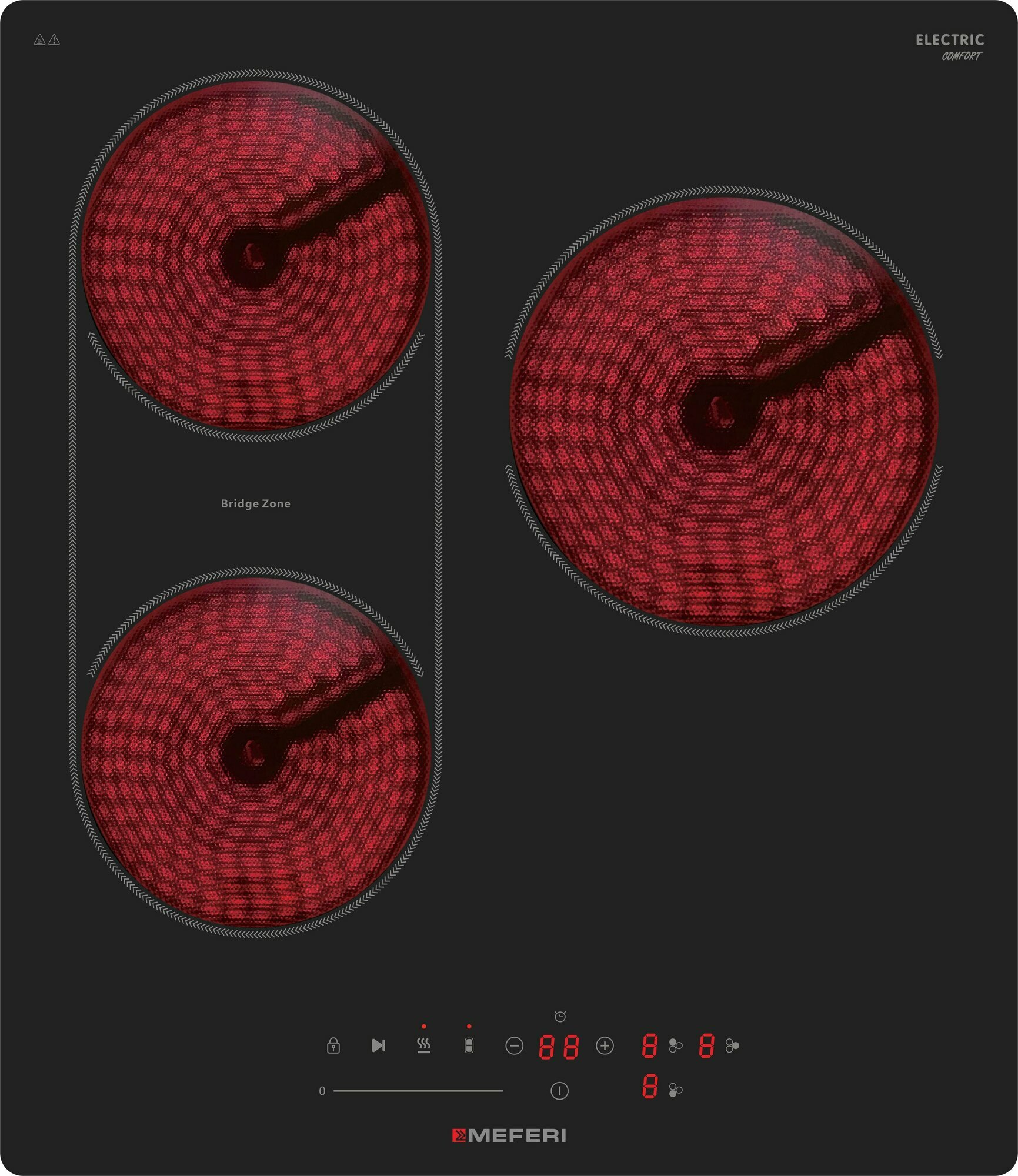 Варочная панель электрическая MEFERI MEH453BK COMFORT 45 см, 4200 Вт, черный, объединение конфорок Bridge Zone, слайдер