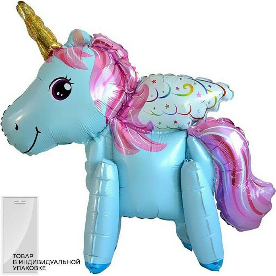 Шар 3D (23'/58 см) Фигура, Единорог с крыльями, Голубой, 1 шт. в упак.