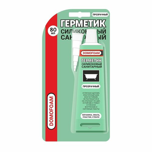 Герметик санитарный силиконовый Domofoam прозрачный 80 гр 222₽