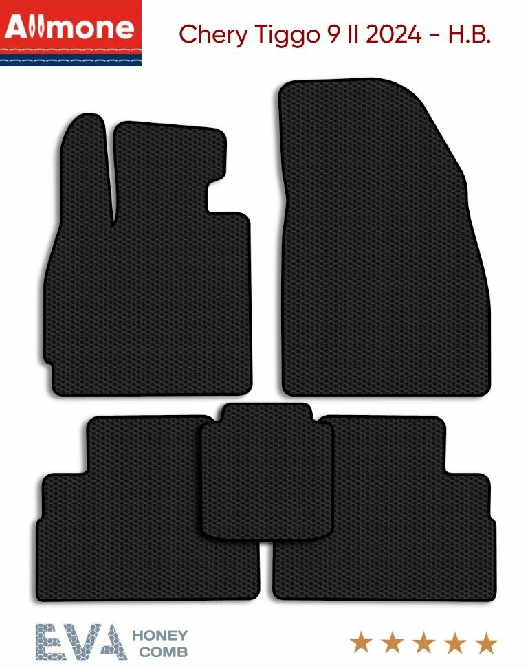Коврики в салон ЭВА Allmone для Chery Tiggo 9 2 (suv) 2024 - Н. В, черные, 5шт. / Чери Тиго 9 2