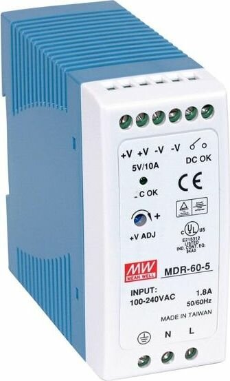 Блоки питания MEAN WELL MDR-60-12 импульсный 60Вт 12В DC 12-15В DC 5А 85-264В AC 1 шт