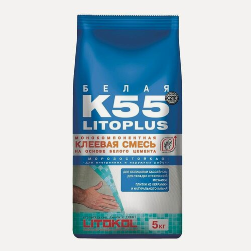 Изображение товара Смесь клеевая белая для плитки и мозаики Litokol Litoplus K55 (5кг)