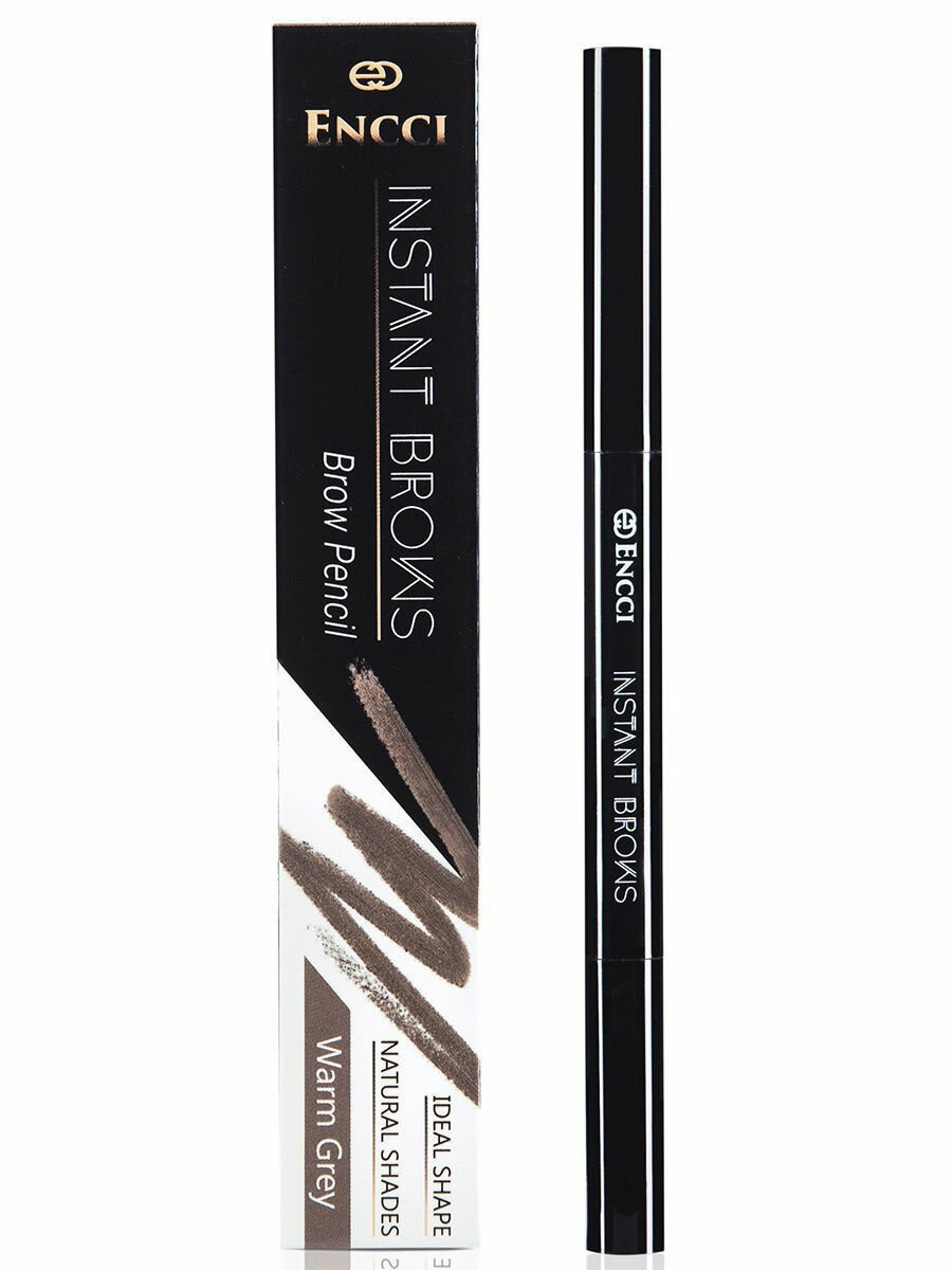 Карандаш для бровей Encci "Instant Brows" warm grey, с эффектом микроблейдинга, автоматический с щеточкой, светло серый — фото 1