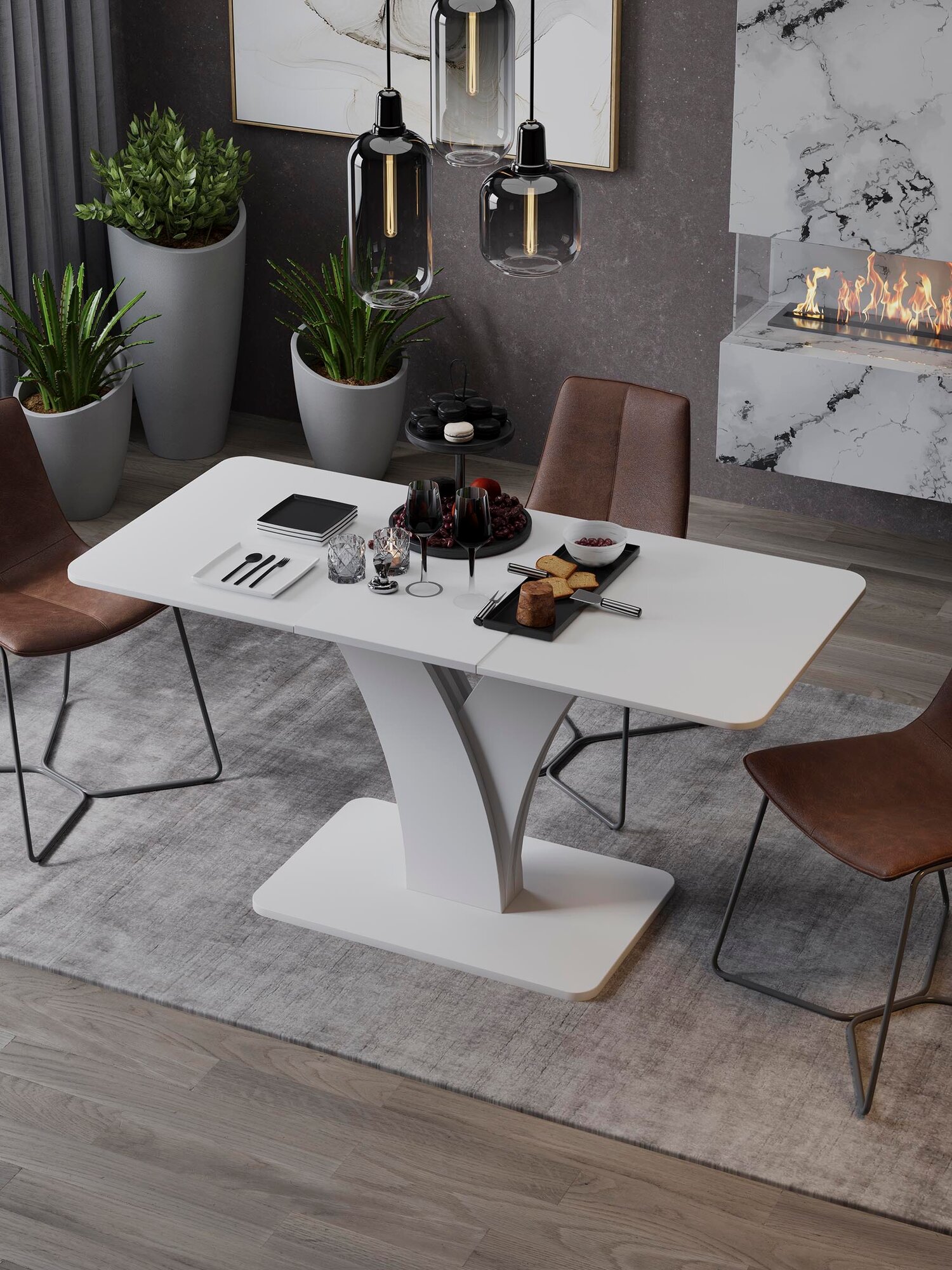 Стол обеденный раздвижной, кухонный стол со стеклом белый (ВхДхГ) 75х110х70 см, Люксембург