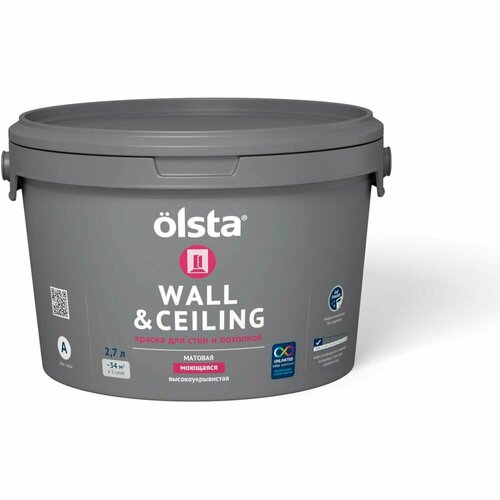 Краска акриловая Olsta Wall&Сeiling глубокоматовая белый 2.7 л краска olsta wall