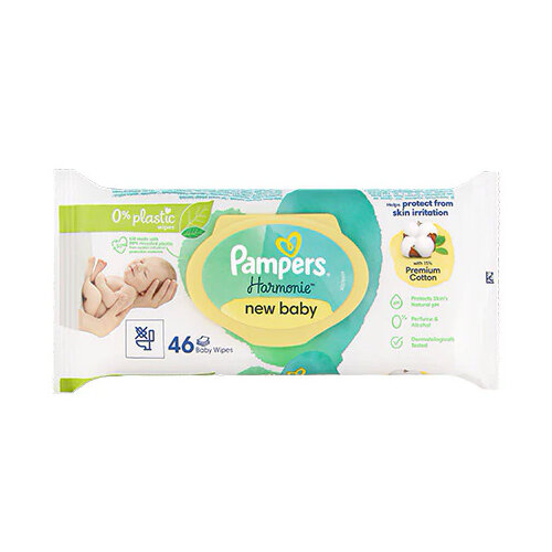 Harmonie New Baby, пластиковая крышка, 46 шт., 1 уп. влажные салфетки pampers new baby 50 шт 1 уп