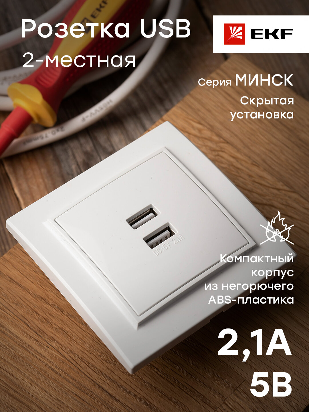 ERR-2USB-100 Минск Розетка USB 2-местная СП 2,1А белая EKF - фото №18