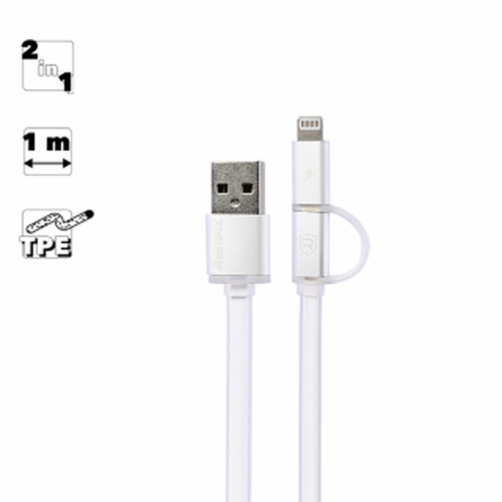 USB кабель Remax Aurora 2 in 1 Series Cable RC-020t Apple Lightning 8-pin, MicroUSB, белый