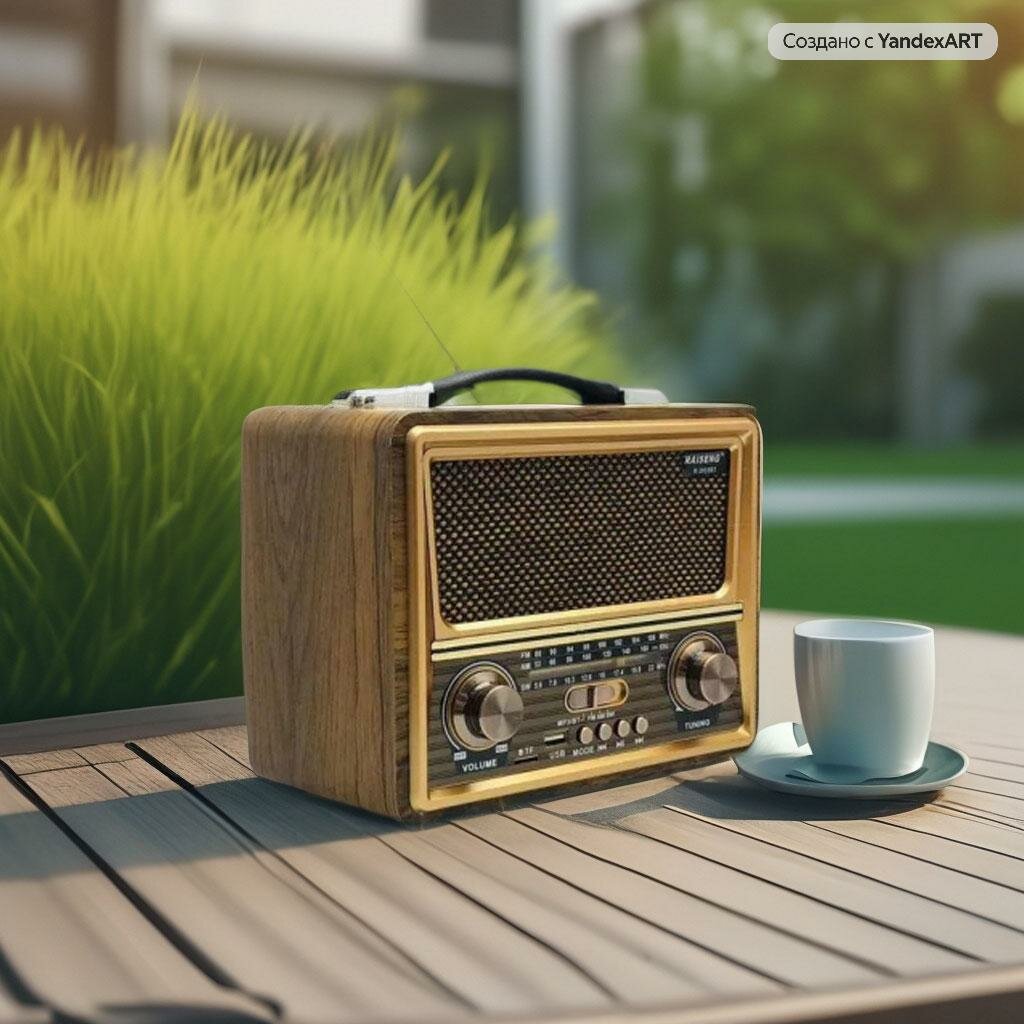 Портативная колонка R-2055BT / / Bluetooth/ USB/ Ретро колонка/ Беспроводная стерео система/ FM-радио/ Бежевый — фото 8