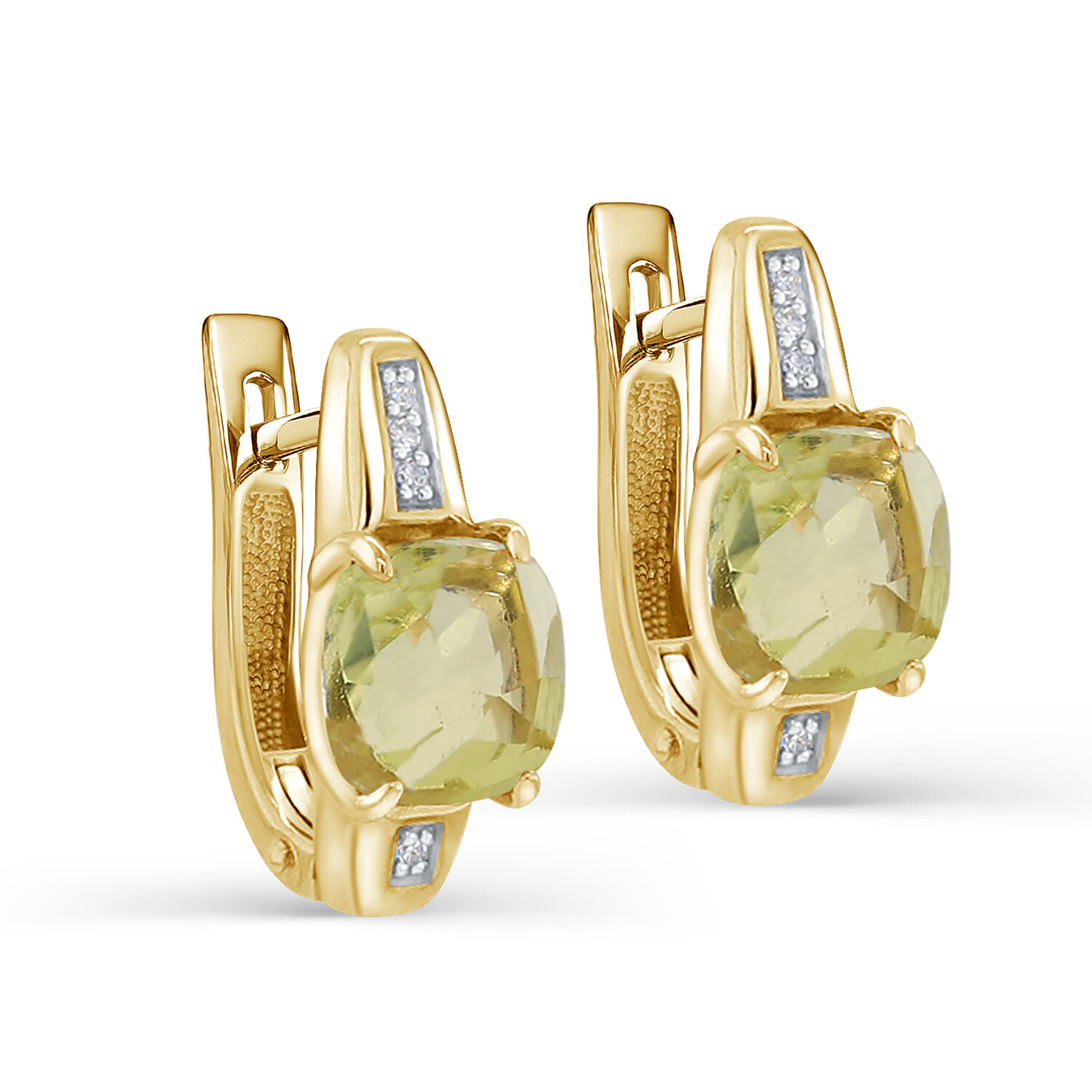 Серьги JEWELIN, желтое золото, 585 проба, бриллиант, кварц