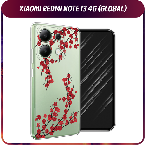 Силиконовый чехол на Xiaomi Redmi Note 13 4G (Global) / Сяоми Редми Нот 13 4G Красная сакура, прозрачный силиконовый чехол на xiaomi redmi note 13 4g global сяоми редми нот 13 4g sweet unicorns dreams прозрачный