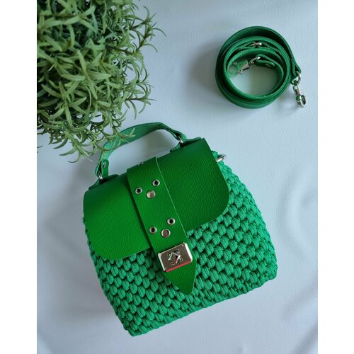 фото Сумка кросс-боди , фактура вязаная, зеленый нет бренда