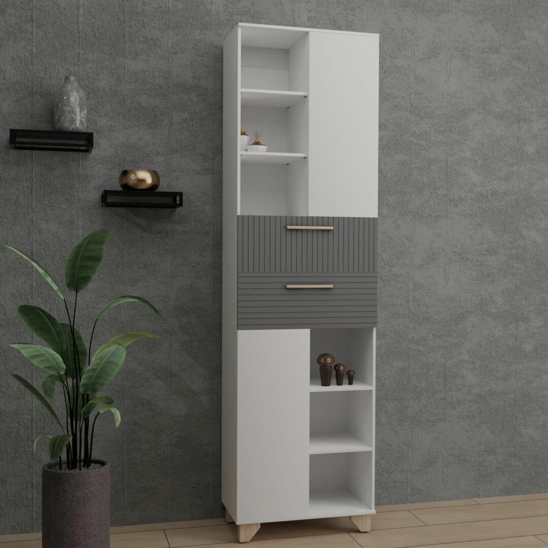 фото Пенал Копенгаген ЛДСП Белый / МДФ Серый графит