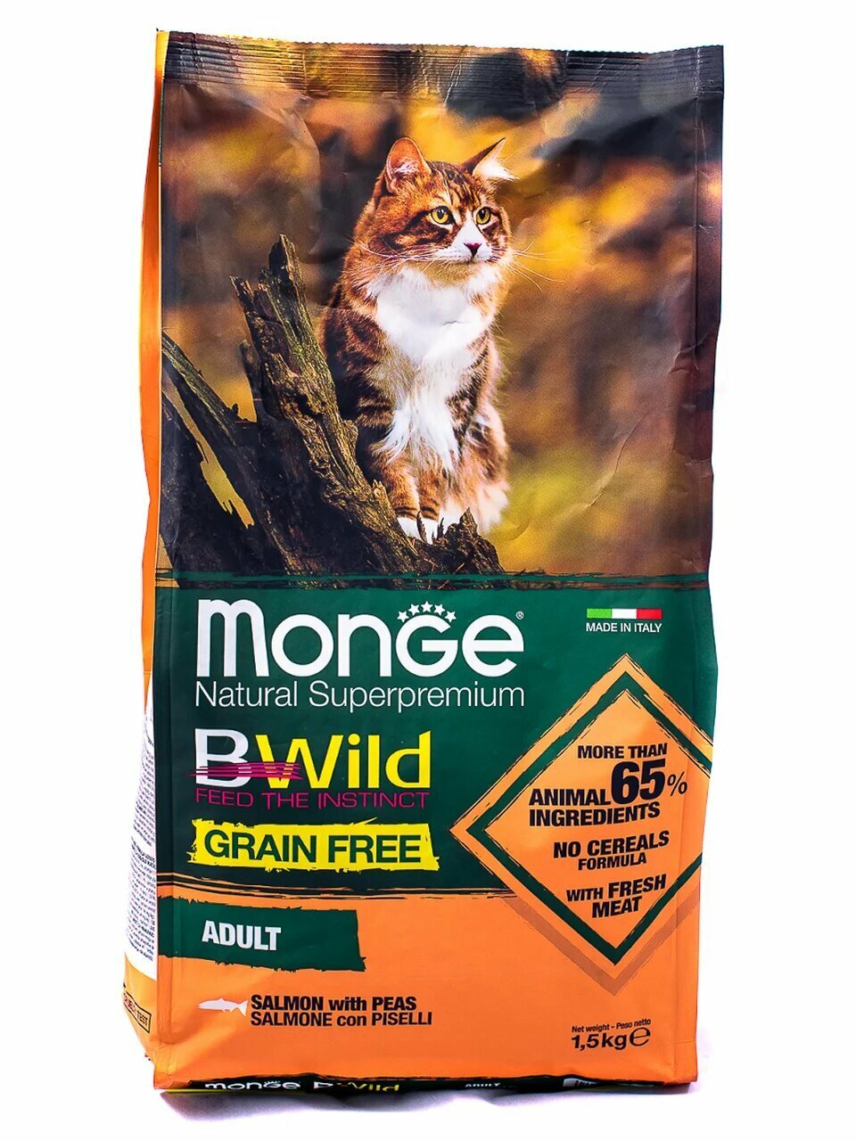 Корм Monge Cat BWild Grain Free беззерновой для взрослых кошек из лосося, 1,5кг - фото №3