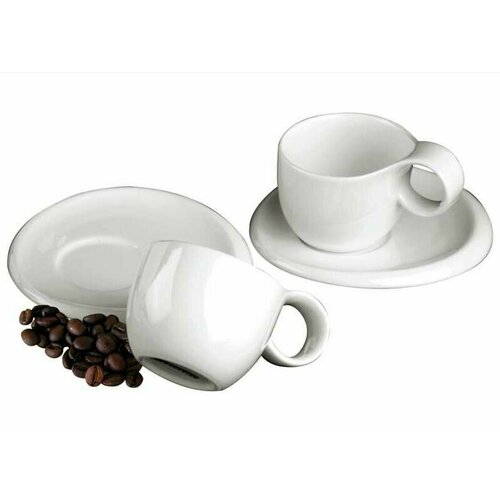 Кофейные чашки с блюдцами Deagourmet Ninfea белый фарфор сервиз из чашек и блюдец для эспрессо на 2 персоны