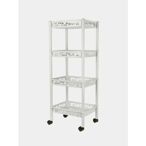 Этажерка на колесах для ванной и кухни 4-х ярусная полка для хранения Размер 37х29х935 см ДхШхВ Цвет Белый 3639₽