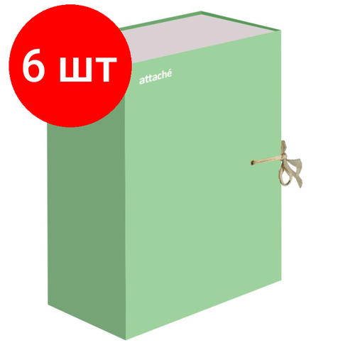 Комплект 6 штук, Папка архивная Attache Bright Сolours А4 лам. карт, лайм 120мм