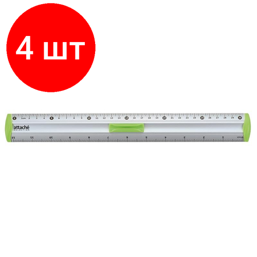 Комплект 4 штук, Линейка 30см Attache Selection aluminium с держателем зеленый линейка attache selection 30 см зеленый пластик
