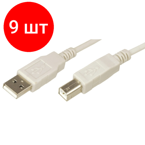 Комплект 9 штук, Кабель USB A 2.0 - USB B, М/М, 1.8 м, Rexant, сер, 18-1104 шнур rexant 18 1146 usb a шт usb a 3 м