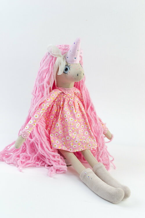 Мягконабивная кукла Единорог светло-розовый Сarolon / Мягкая игрушка для девочек