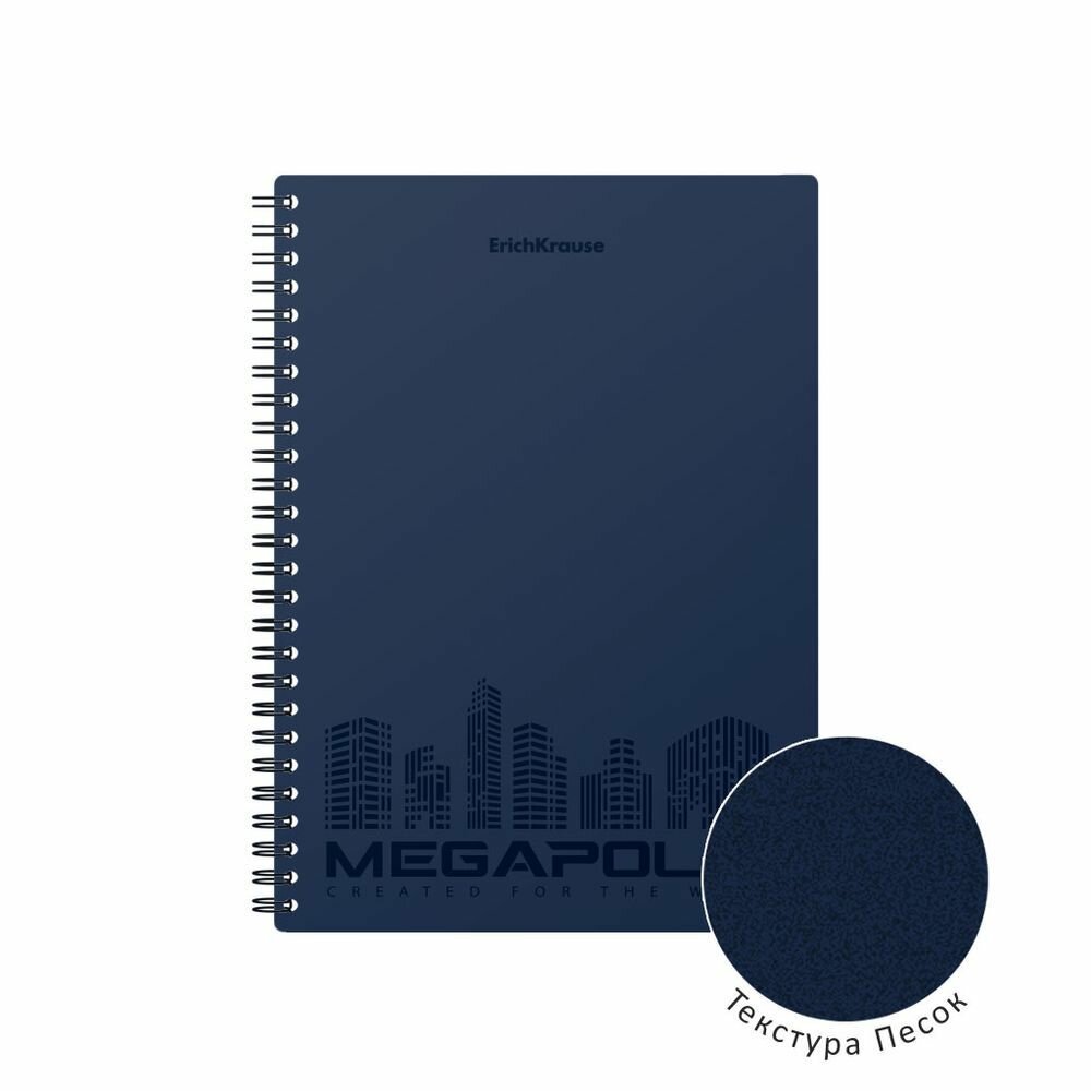 Тетрадь общая с пластиковой обложкой на спирали ErichKrause® MEGAPOLIS®, синий, А5, 80 листов, клетка, микроперфорация 45946