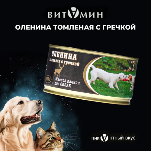 Влажный корм для собак витамин Оленина томленая с гречкой, ж/б 325г