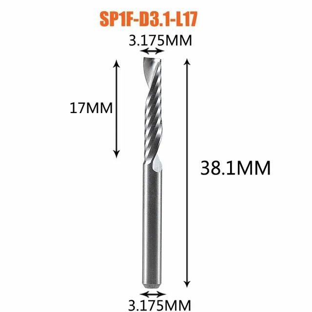 Dreanique однозаходная чистовая фреза стружка вверх (3.175x22x50x3.175) SP1F-D3.1-L22 39715