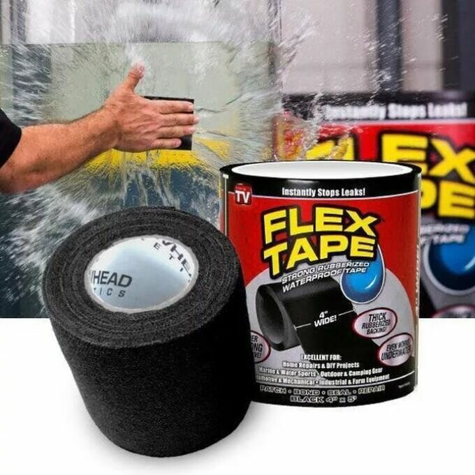 Сверхсильная клейкая лента Flex Tape, Черная, 10 см.