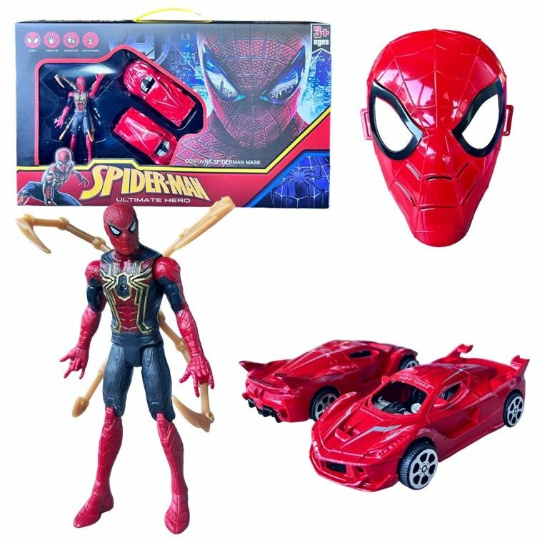 0812B Фигурка игрушка для мальчика Мстители Человек-паук 16см. с машинками, Супергерои Marvel Avengers Spider Man