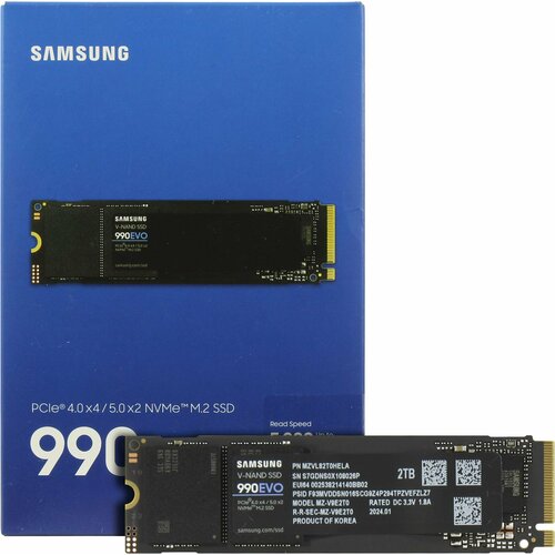 Накопитель SSD Samsung 2000Gb 990 EVO, M.2 PCIe 4.0 x 4 / 5.0 x 2 NVMe TLC V-NAND, Retail