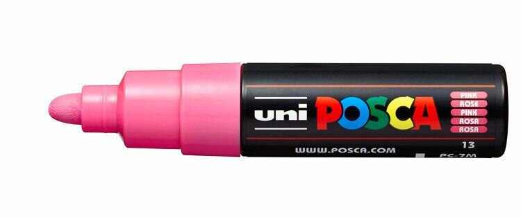 Маркер POSCA PC-7M, розовый, 4.5 - 5.5 мм, пулевидный наконечник № 13,