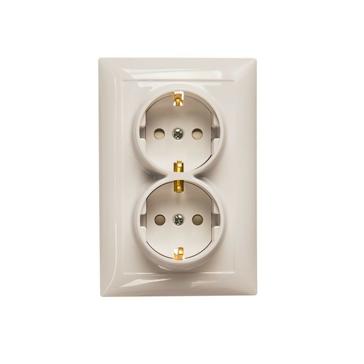 фото Розетка Селена двойная, с заземлением, со шторками, слоновая кость