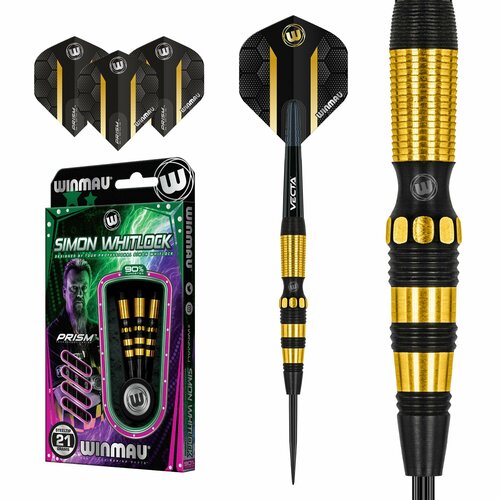 дротики winmau simon whitlock brass steeltip 22gr Чемпионские дротики 21гр для Дартс Winmau Simon Whitlock ONYX AU (GOLD) steeltip. 90% вольфрам.