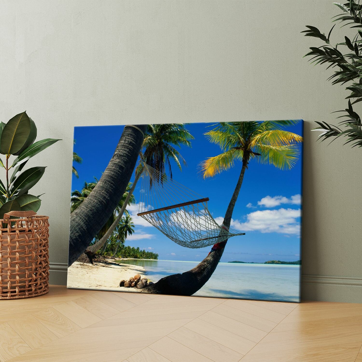 Картина на холсте (Пальмы море пляж гамак на пляже самуи) 30x40 см. Интерьерная на стену.