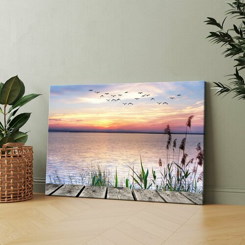 Картина на холсте деревянный причал1 20x30 см Интерьерная на стену 869₽