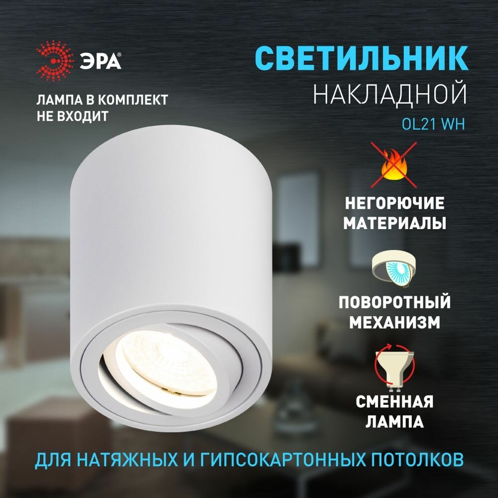 Светильник настенно-потолочный ЭРА OL21 WH под лампу GU10 35Вт белый спот